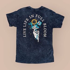 Bowery Supply Co Live Life In Full Bloom Skull Flowers Tee Black Sz M